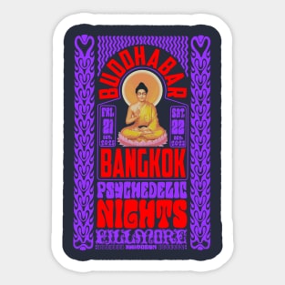 Psychedelic Nights at Bangkok Buddha Bar - Vintage Poster Design Sticker